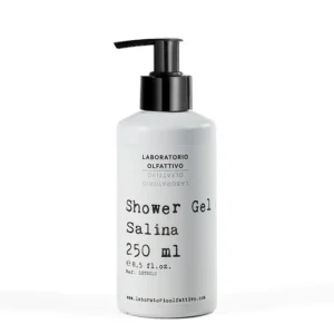 Shower Gel Salina Laboratorio Olfattivo: bagnoschiuma idratante. Apertura è frizzante e trasparente. Odore del tramonto sulla pelle
