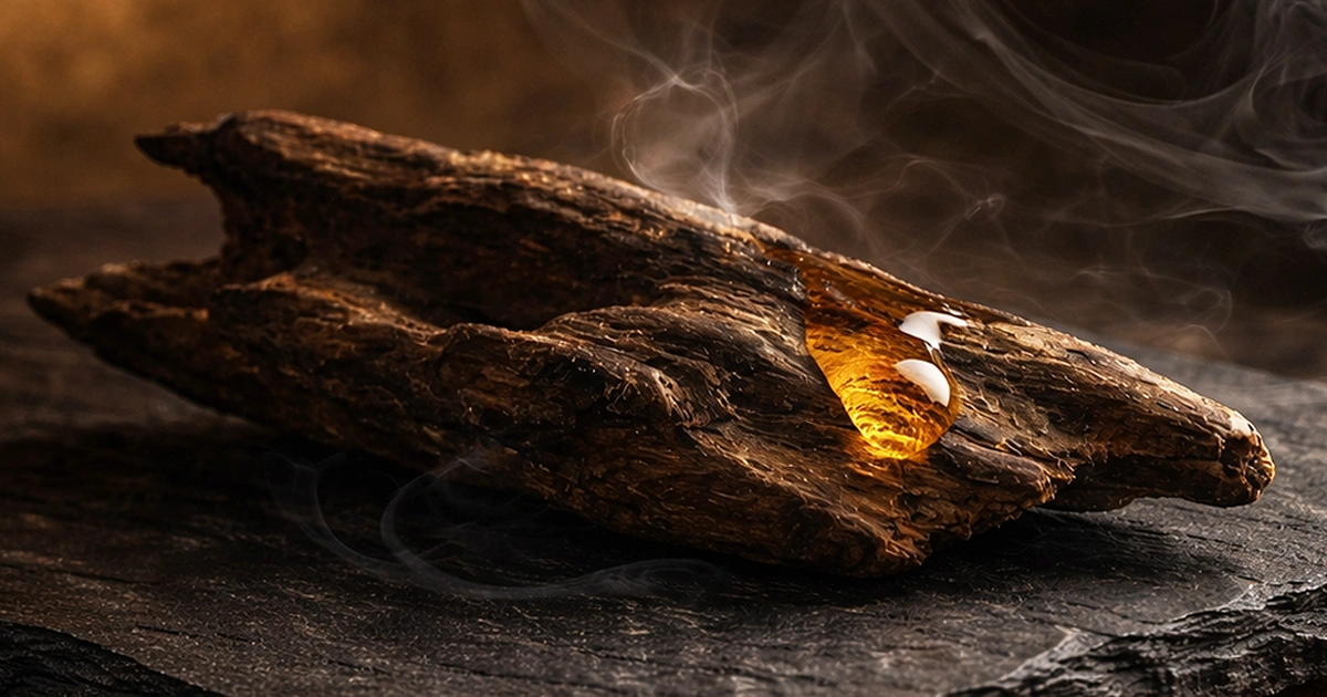 profumi-oud-profumeria-nicchia Resina di oud agarwood su pietra con fumo d'incenso